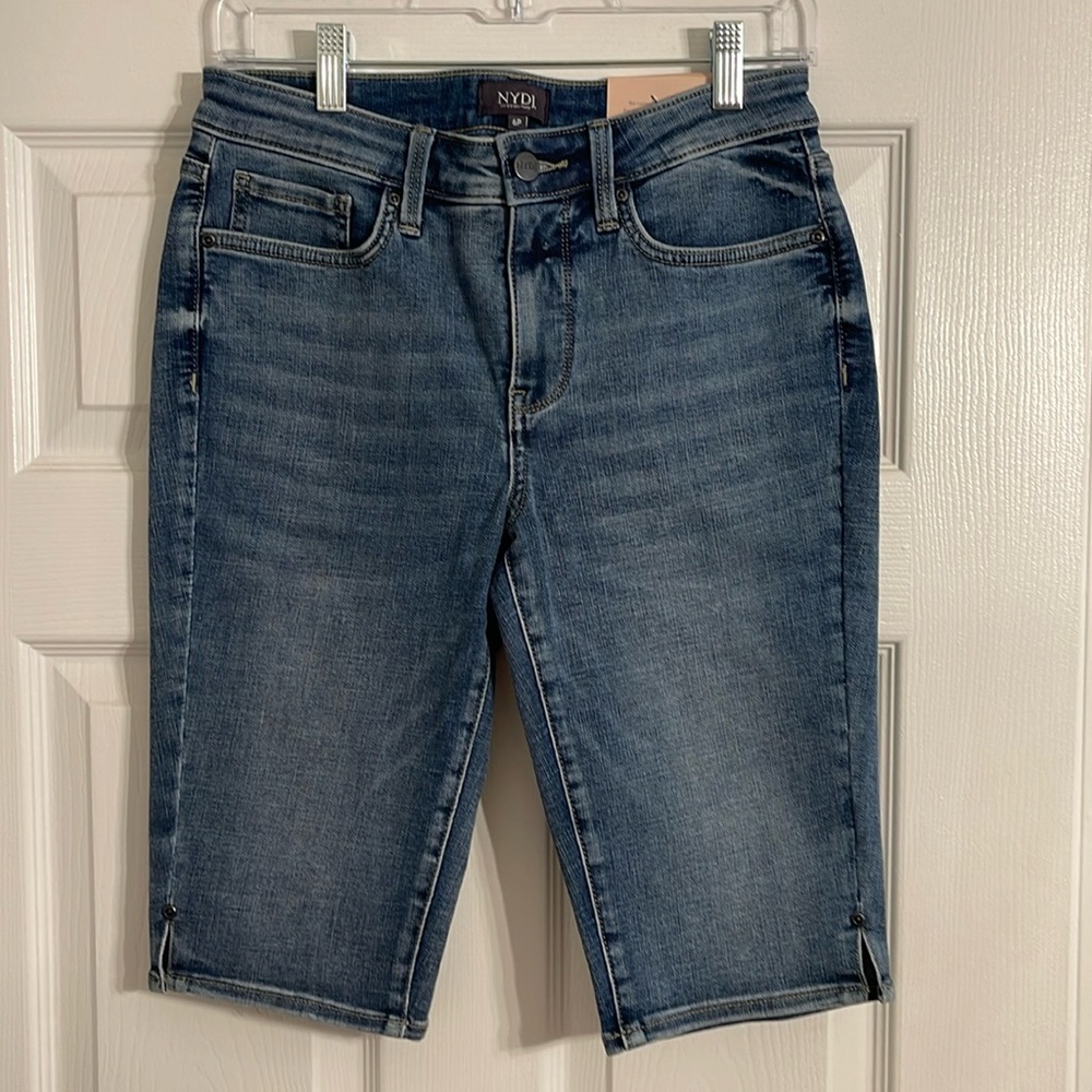 Never worn!! NYDJ Rockie denim Bermuda shorts with small side slits
